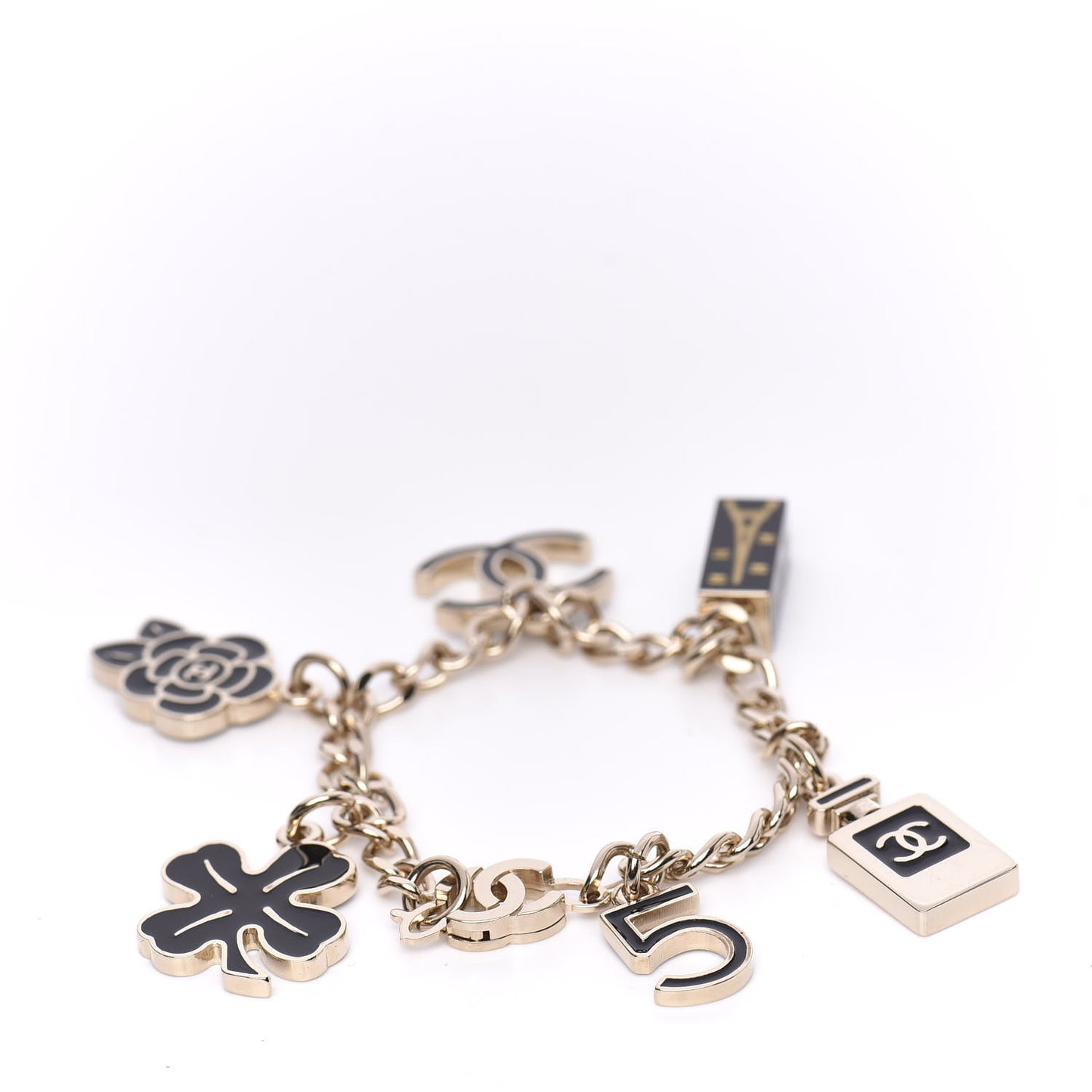 Enamel CC Charm Bracelet Black Gold