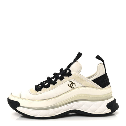 Chanel Velvet Calfskin Mixed Fibers CC Sneakers 38 Ivory Black 1 of 11