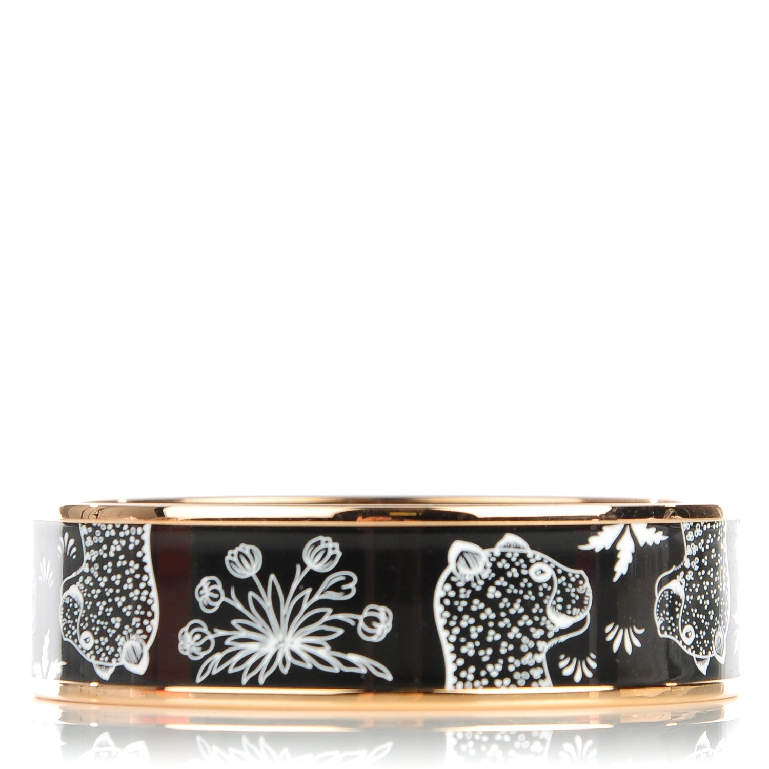 Hermes Enamel Printed Wide Les Léopards Bracelet 70 Black 1 of 6
