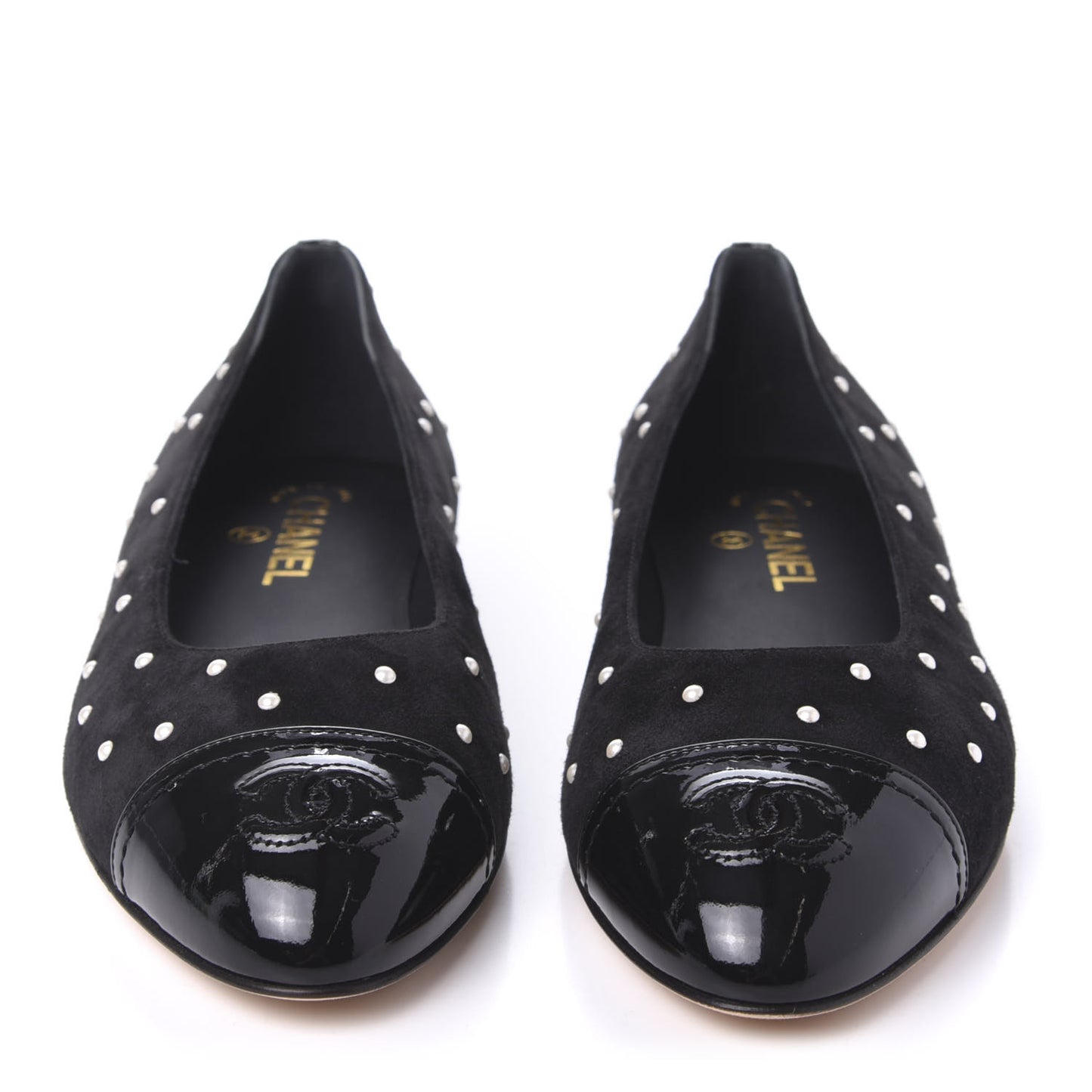 Suede Pearl Patent CC Cap Toe Ballerina Flats 40 Black