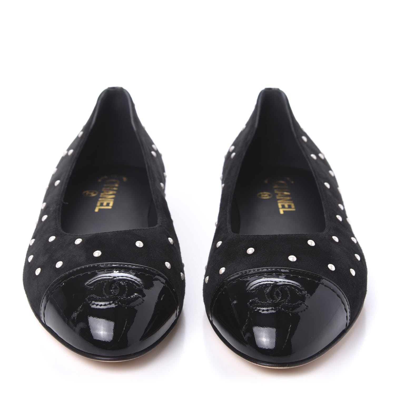 Chanel Suede Pearl Patent CC Cap Toe Ballerina Flats 40 Black 2 of 9