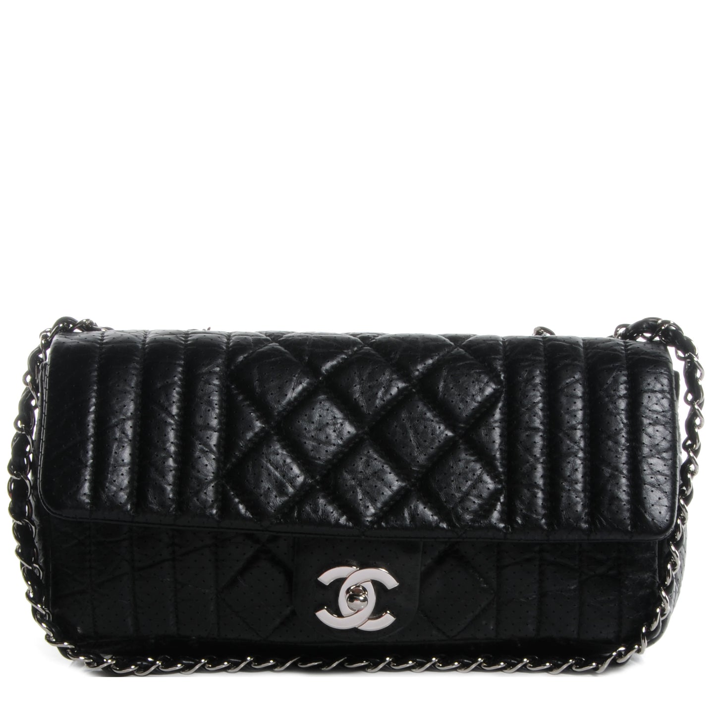 Aged Calfskin Perforated Flap Black