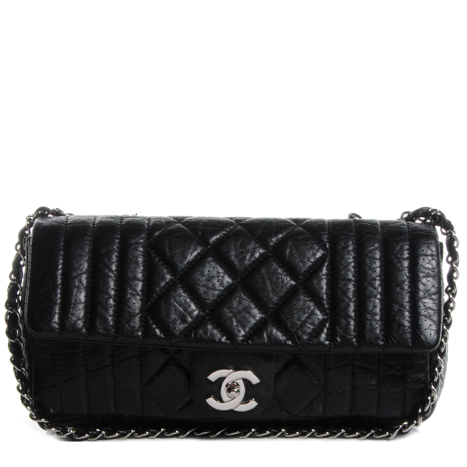 Chanel Aged Calfskin Perforated Flap Black 1 of 8