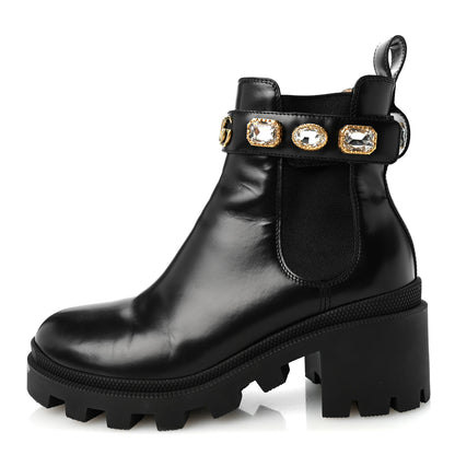 Gucci Calfskin Crystal GG Trip Chelsea Ankle Boots 36.5 Black 1 of 8