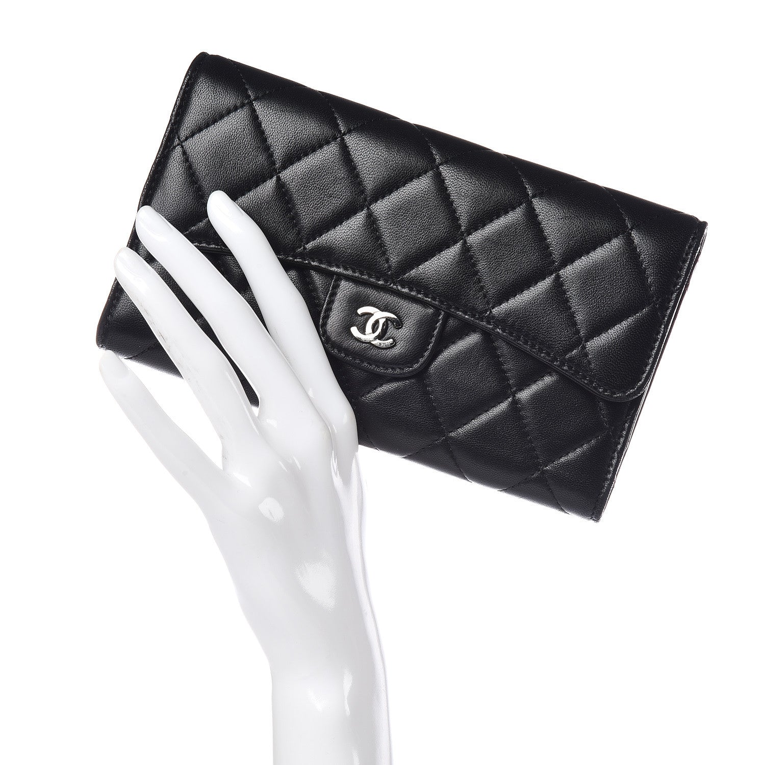 Chanel Lambskin Quilted Large Flap Wallet Black 2 of 13