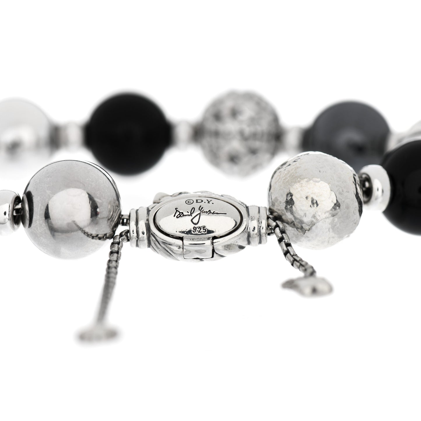 Sterling Silver Black Onyx Hematine 14mm Elements Bead Bracelet