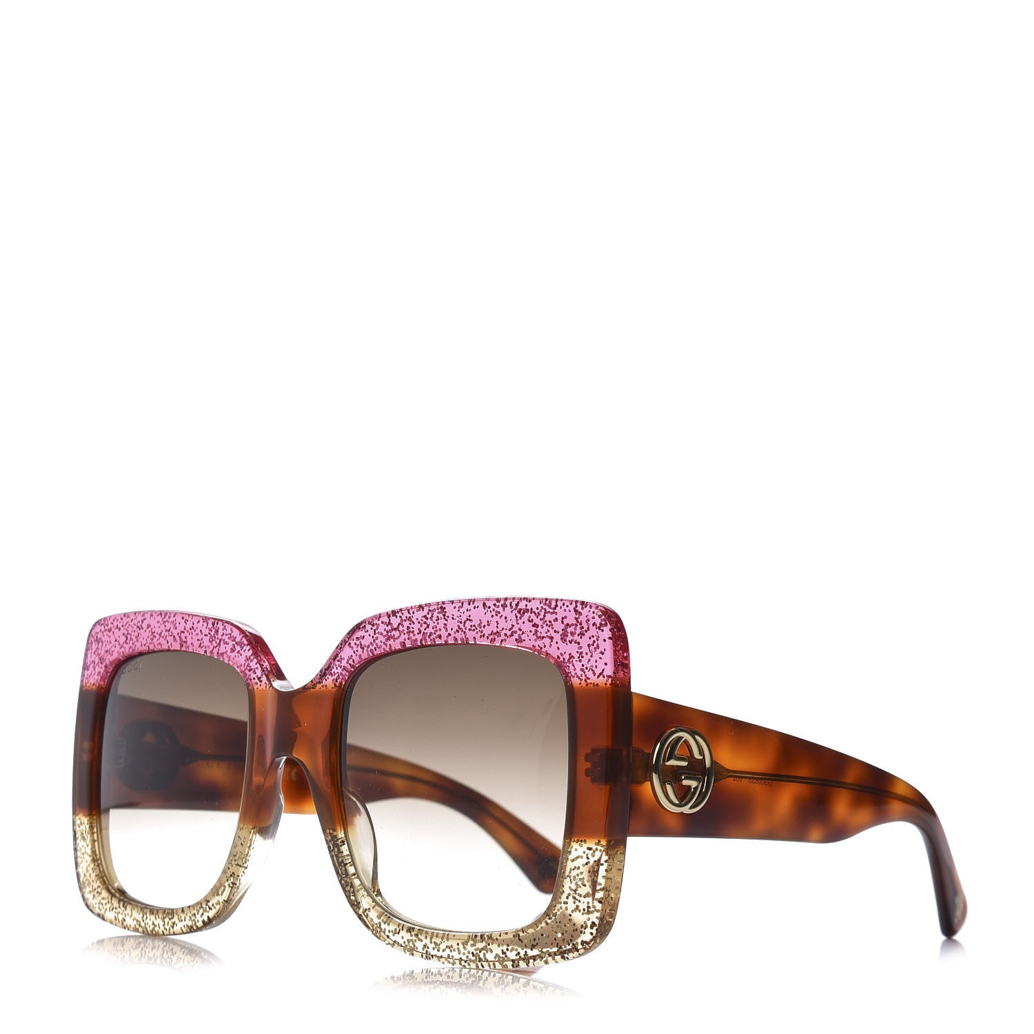 Gucci Acetate Square Frame Sunglasses GG0083S Glitter Pink Multi 1 of 8