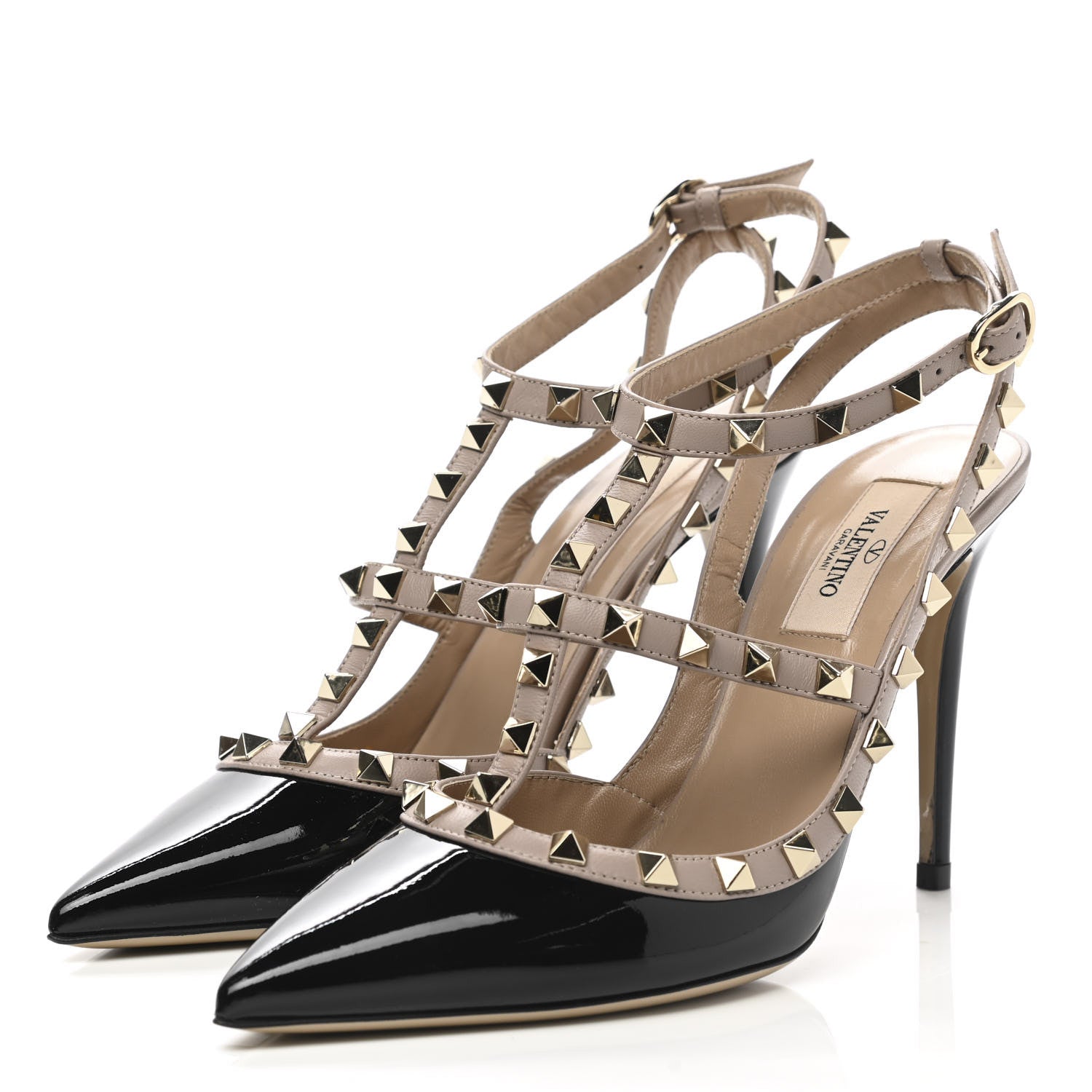 Valentino Garavani Patent Nappa Rockstud Ankle Strap 100mm Pumps 38 Black Poudre 3 of 8