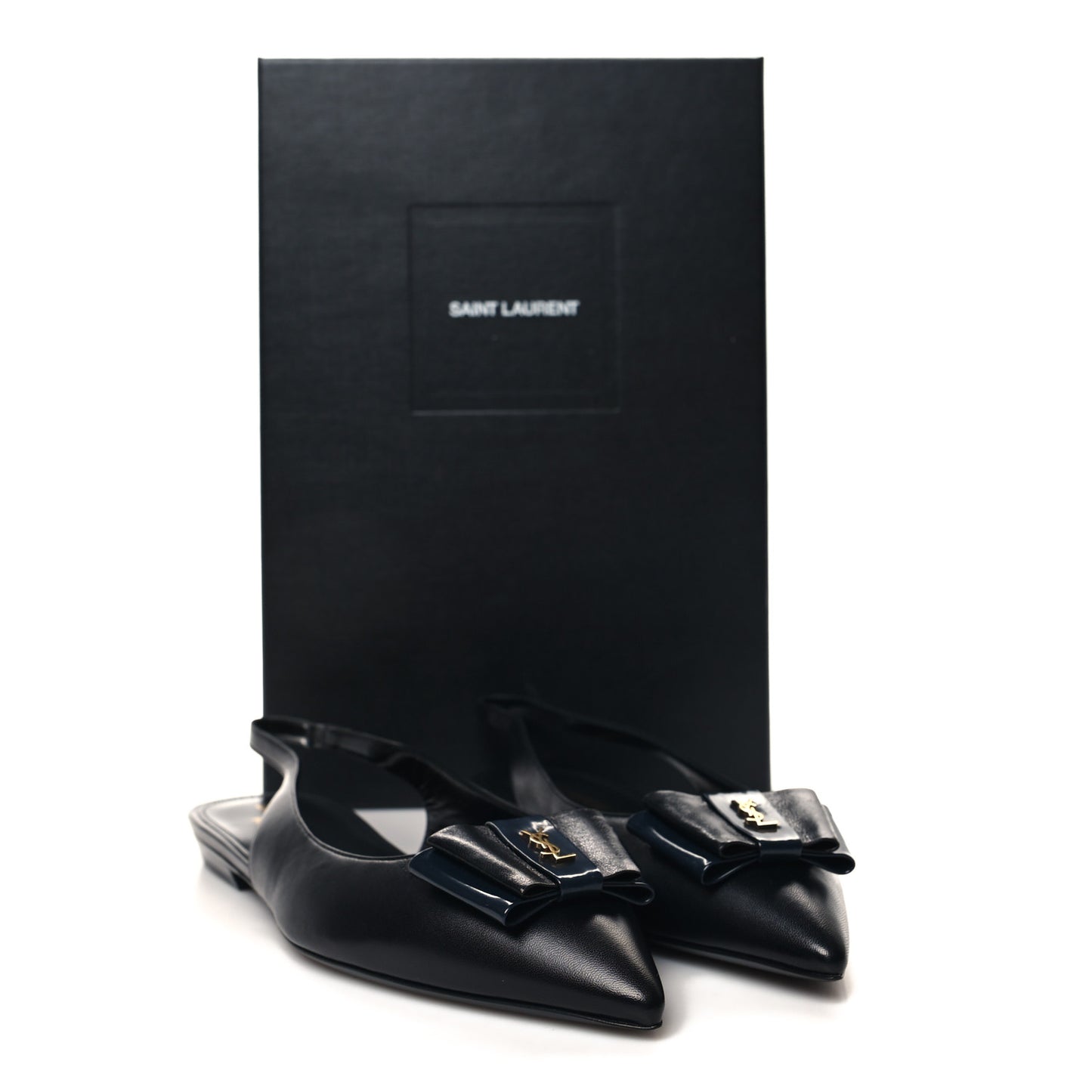 Patent Smooth Lambskin Anais Slingback Flats 36 Navy Black