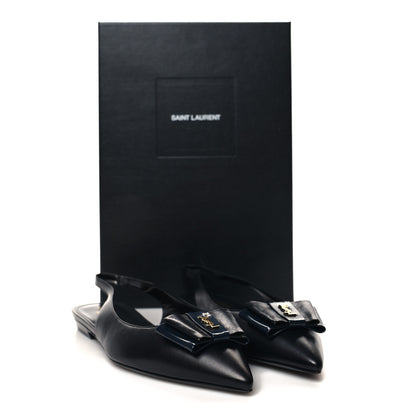 Saint Laurent Patent Smooth Lambskin Anais Slingback Flats 36 Navy Black 9 of 9