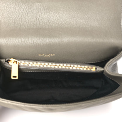 Saint Laurent Sheepskin Matelasse Chevron Monogram Medium College Bag Grey Kaki 5 of 10
