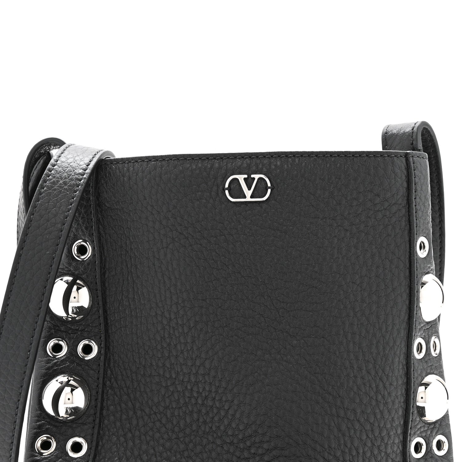Valentino Garavani Grained Calfskin Studded Nellcote Fringe Shoulder Bag Black 7 of 10