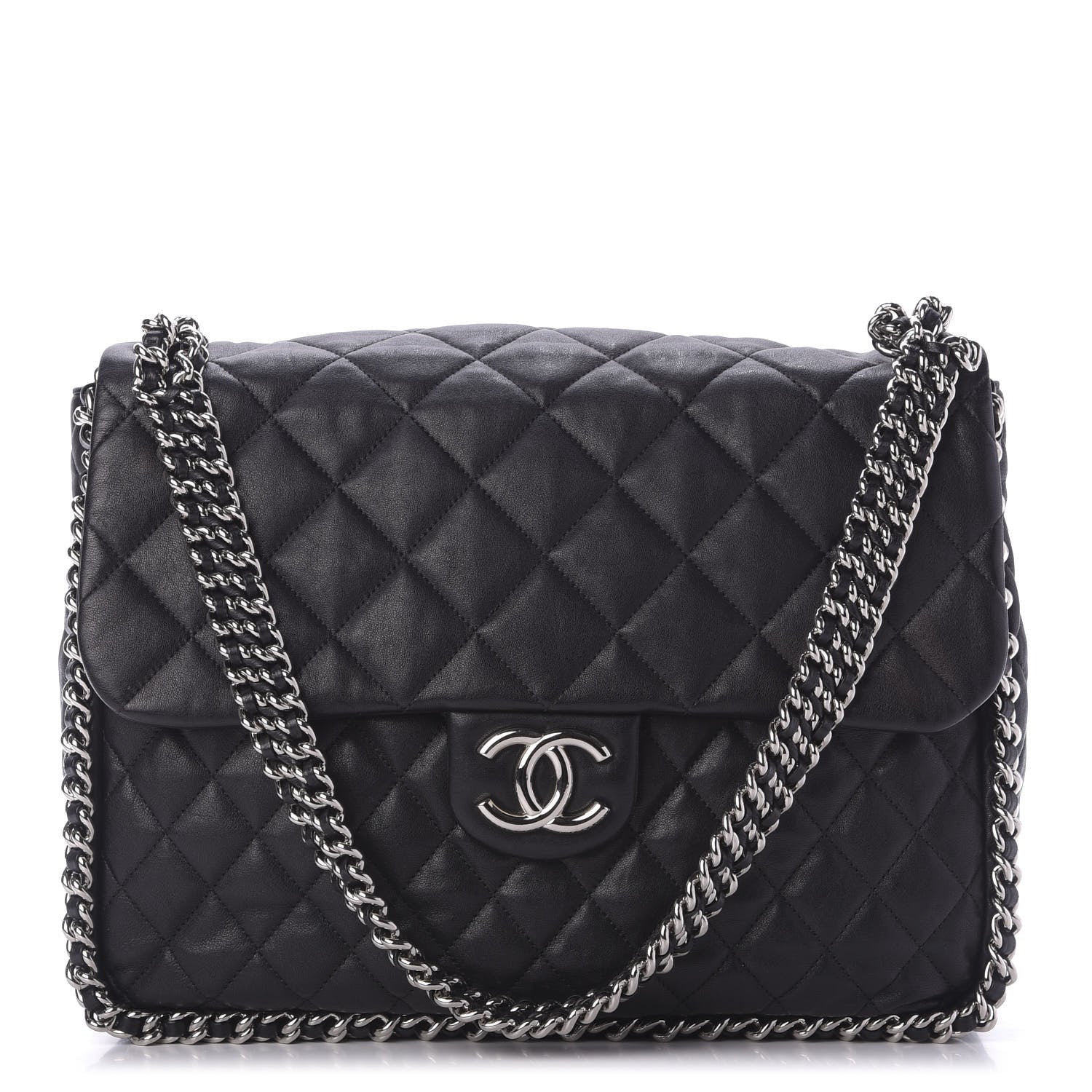 Chanel Washed Lambskin Quilted Maxi Chain Around Flap Black 1 of 9