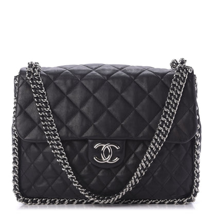 Chanel Washed Lambskin Quilted Maxi Chain Around Flap Black 1 of 9