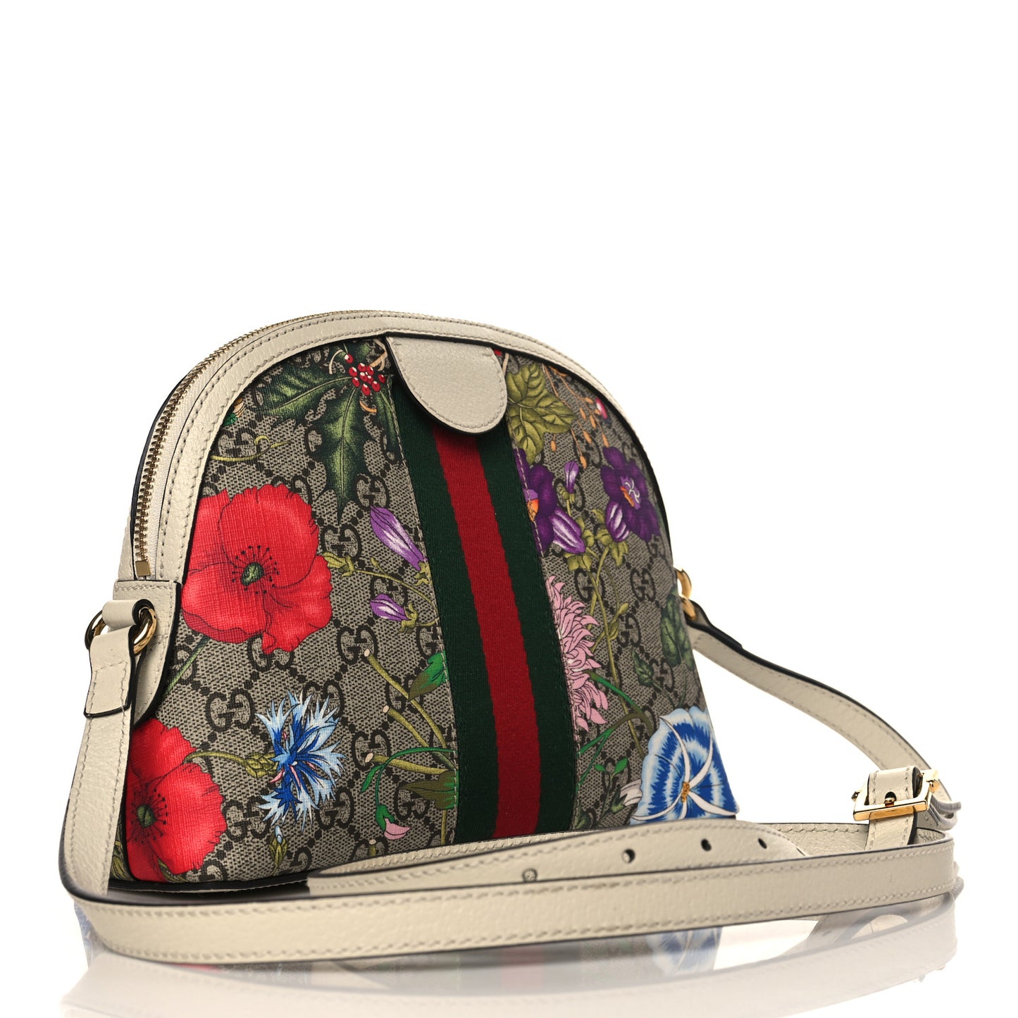 GG Supreme Monogram Flora Web GG Small Ophidia Dome Shoulder Bag White