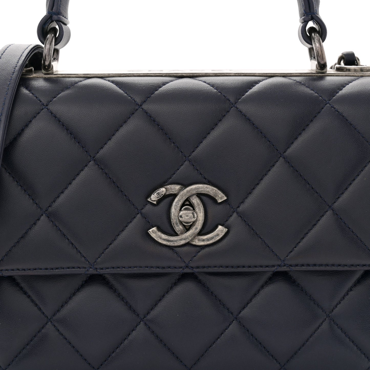 Lambskin Quilted Small Trendy CC Flap Dual Handle Bag Navy