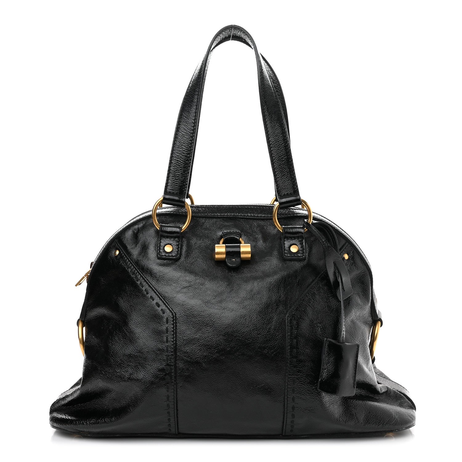 Saint Laurent Textured Patent Calfskin Large Muse Black 1 of 10