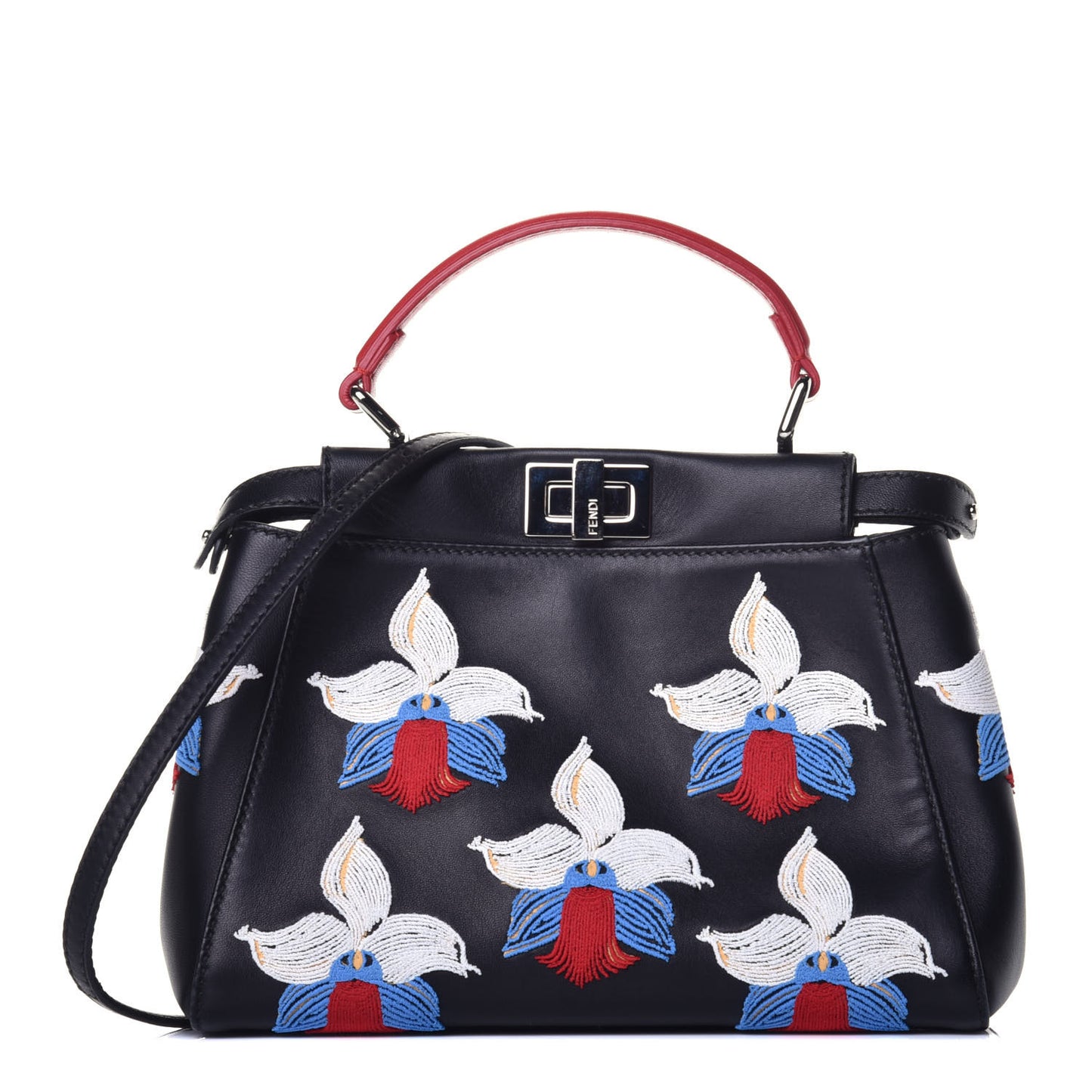 Nappa Orchid Embroidered Mini Peekaboo Iconic Satchel Black