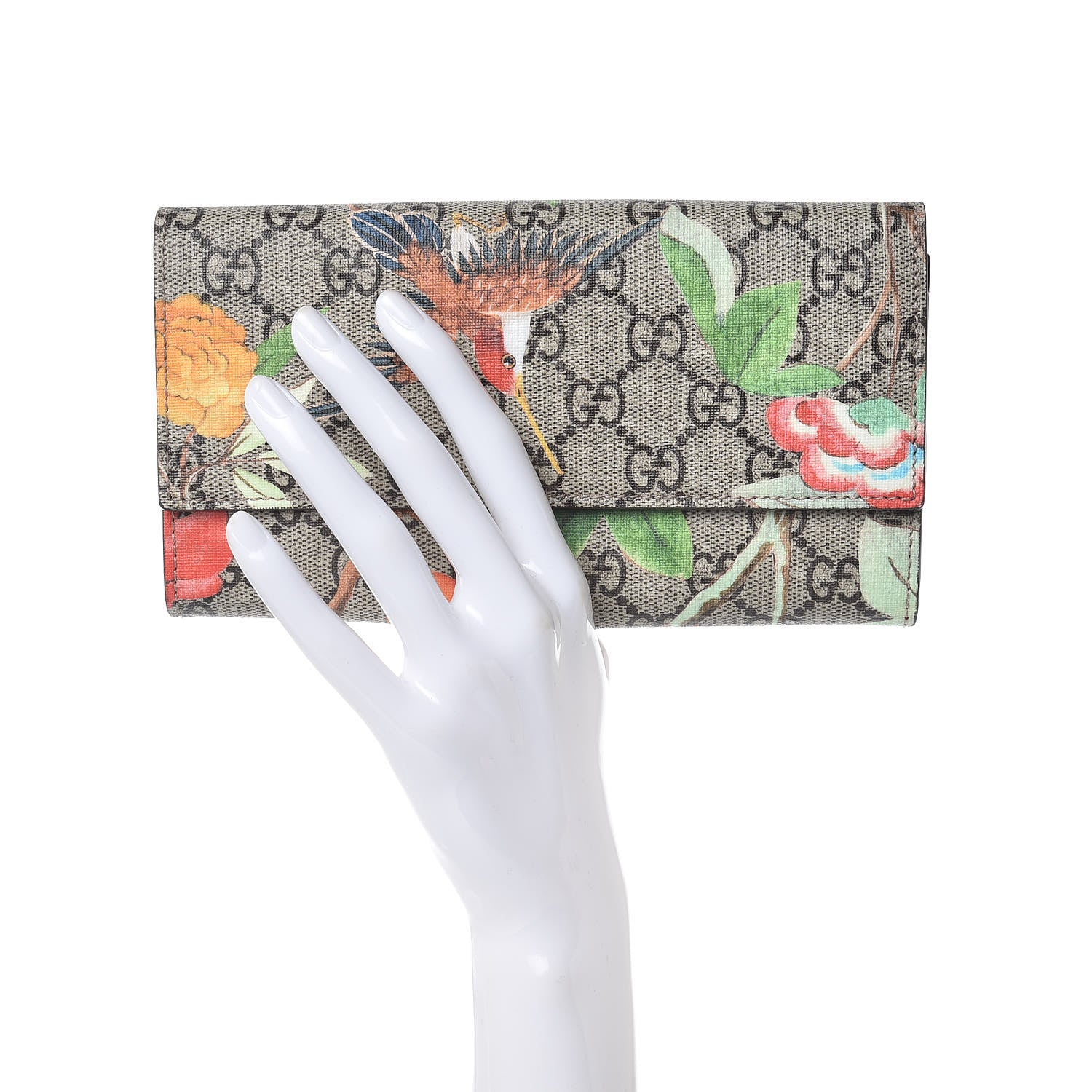 Gucci GG Supreme Monogram Tian Continental Wallet Beige Multicolor Red 2 of 8