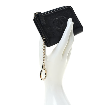 Chanel Calfskin Chain Embossed CC Key Holder Case Black 2 of 7
