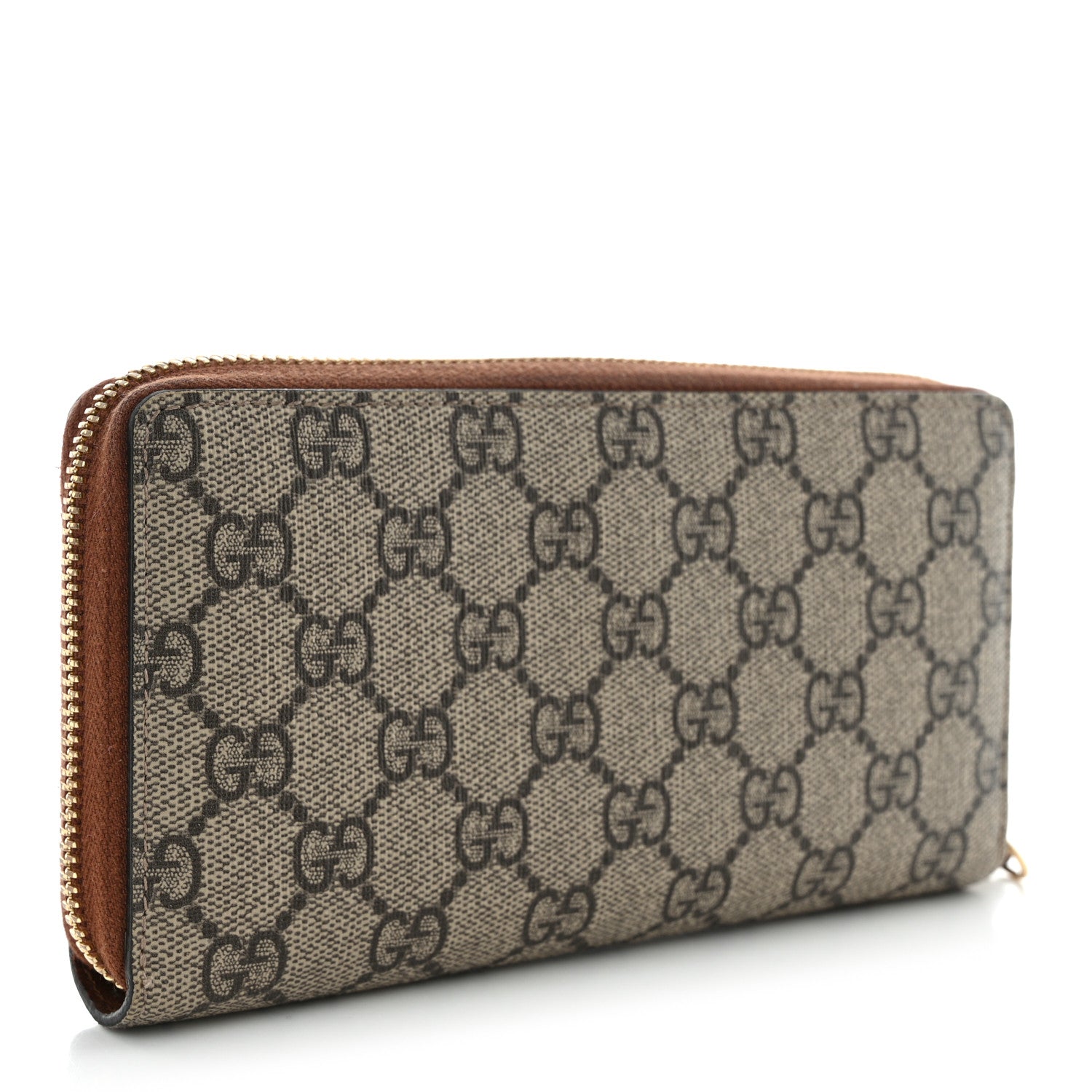 Gucci GG Supreme Monogram Cuoio Toscano Zip Around Wallet Beige Ebony Cuir 3 of 11