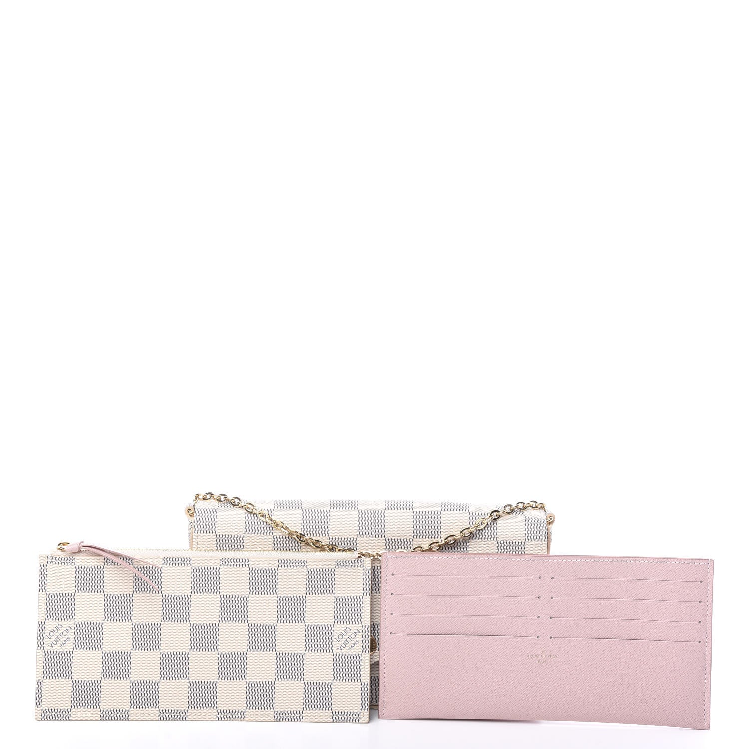 Louis Vuitton Damier Azur Pochette Felicie Chain Wallet Rose Ballerine 9 of 9