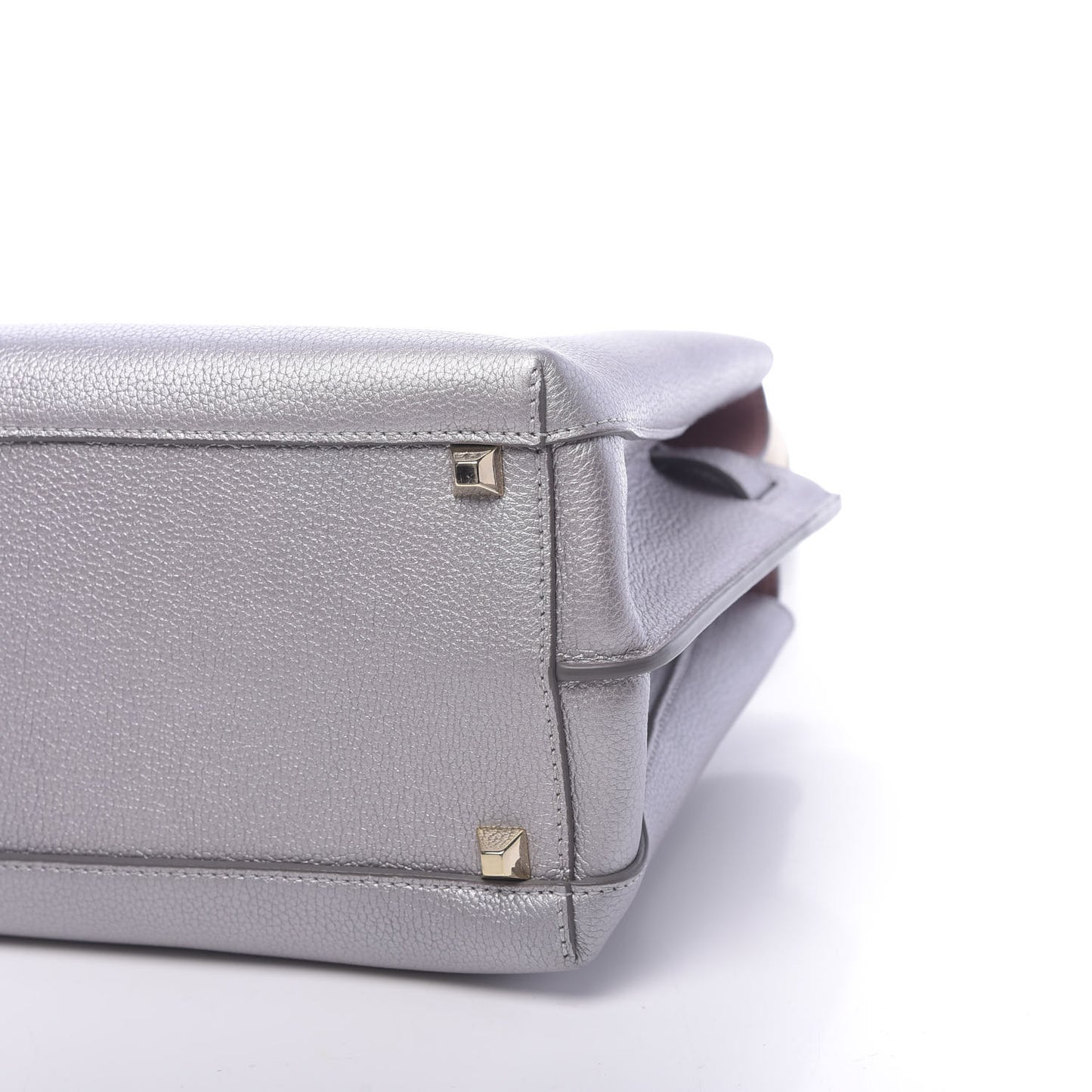 Metallic Grained Calfskin Medium Milla Tote Spike Silver