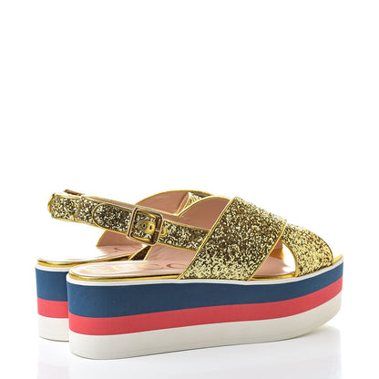 Gucci Glitter Crossover Platform Sandals 40.5 Gold 4 of 8