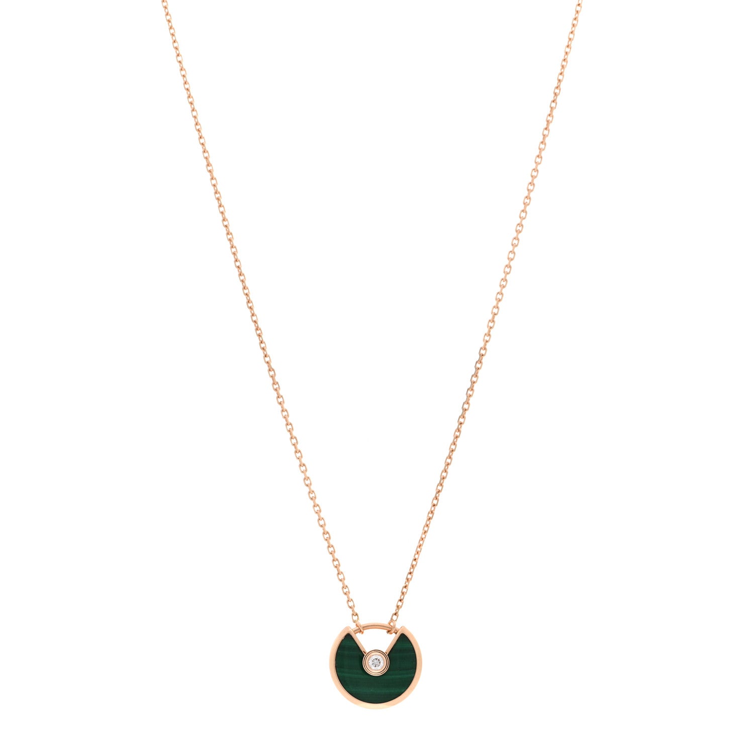 Cartier 18K Pink Gold Diamond Malachite XS Amulette de Cartier Pendant Necklace 1 of 5