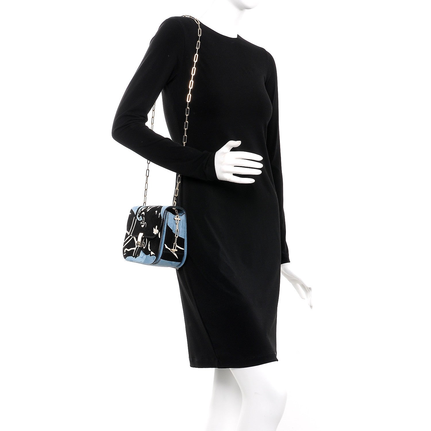 Valentino Garavani Suede Panther Chain Flap Bag Grey Sky 2 of 8