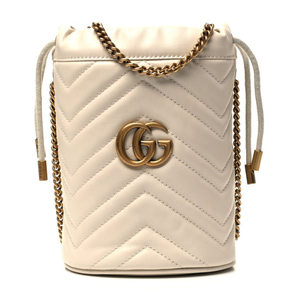 Gucci Calfskin Matelasse Mini GG Marmont 2.0 Bucket Bag White 1 of 8