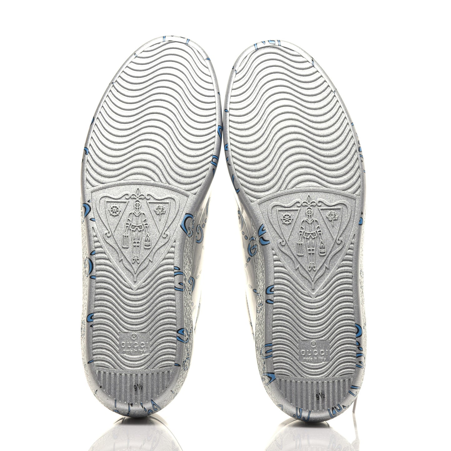 Miro Rubber Wax GucciGhost Print Mens New Ace Sneakers 9.5 Silver