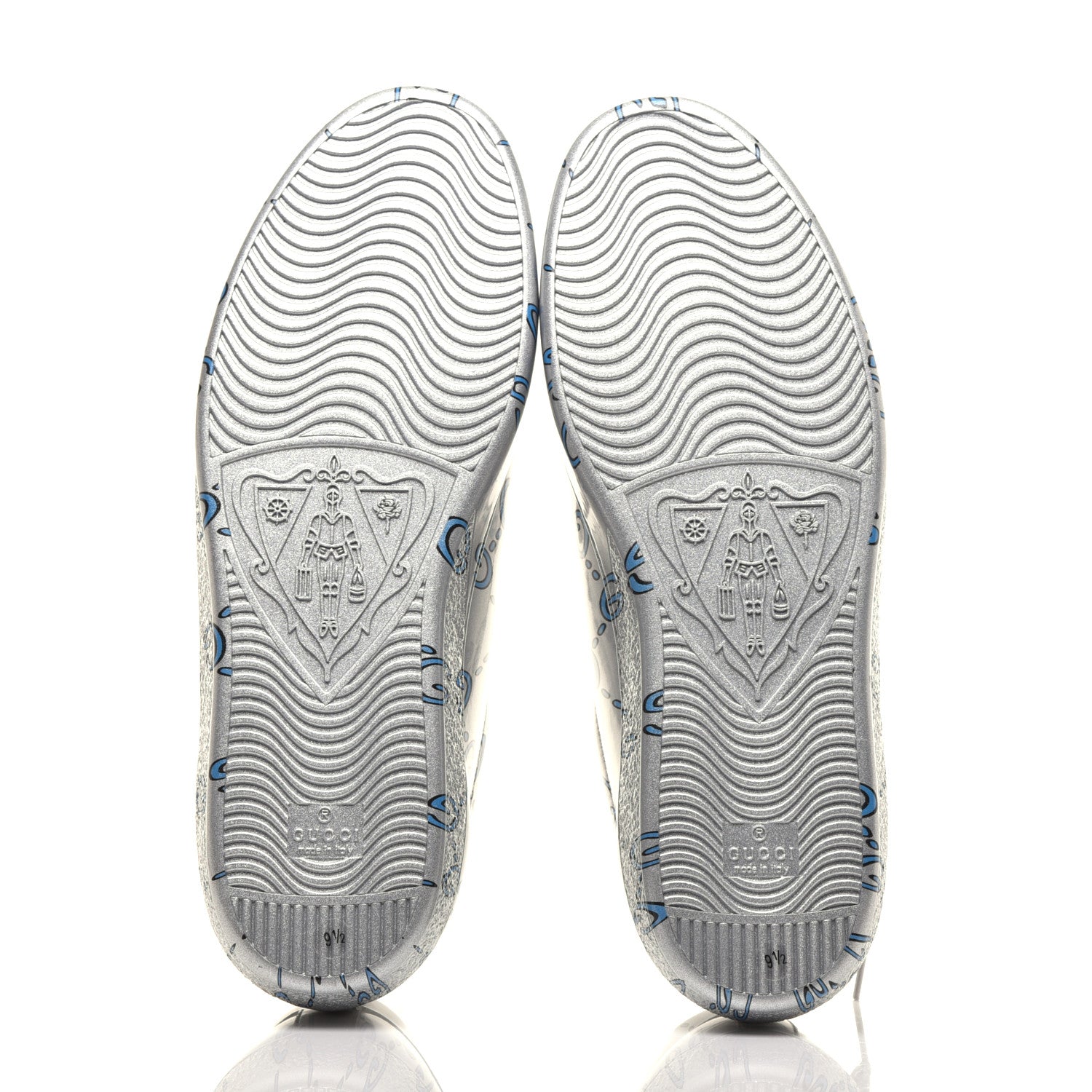 Gucci Miro Rubber Wax GucciGhost Print Mens New Ace Sneakers 9.5 Silver 5 of 11