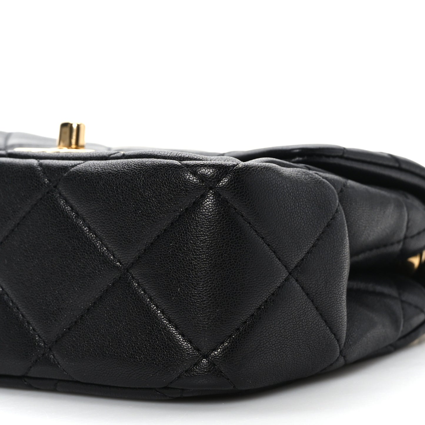 Lambskin Metal Quilted Mini Top Handle Square Flap Black