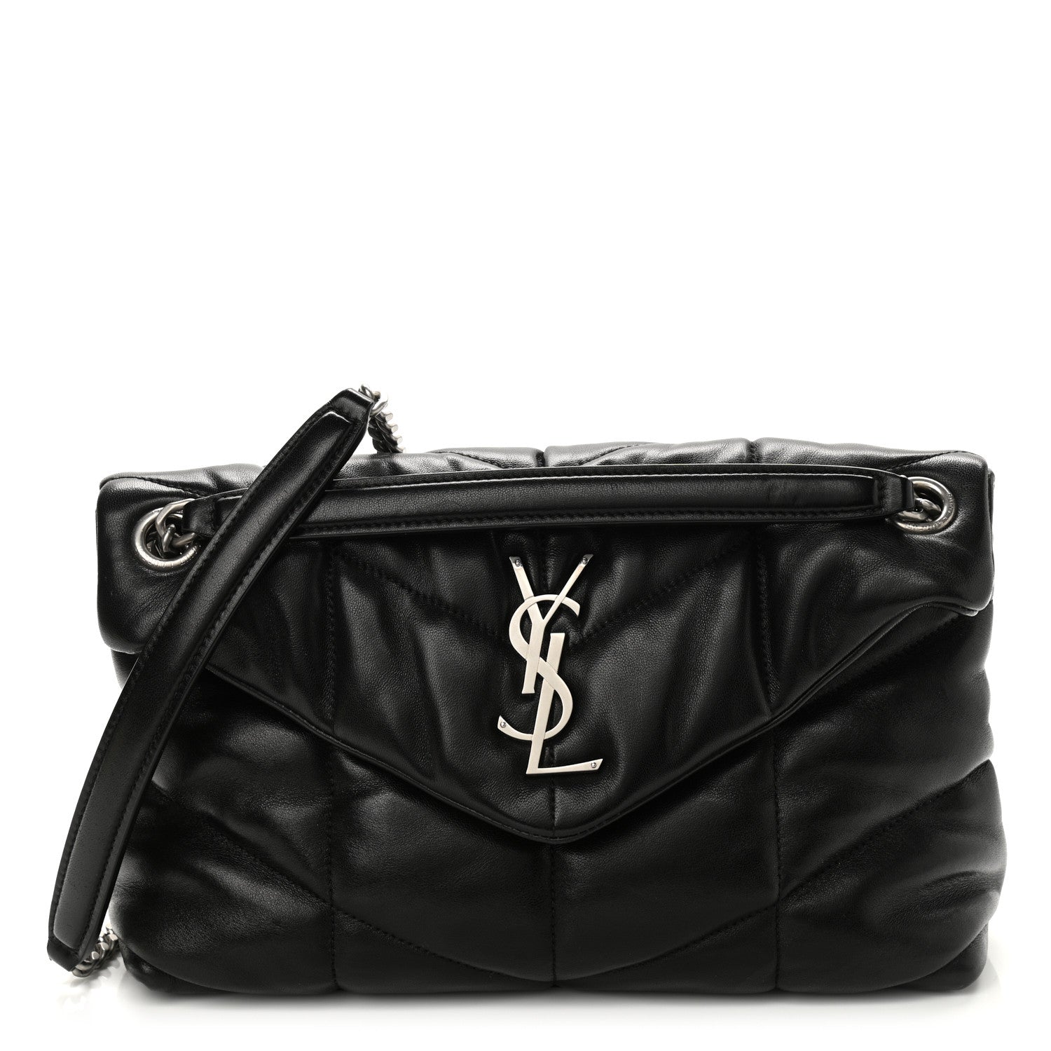 Saint Laurent Lambskin Quilted Small Loulou Puffer Monogram Chain Satchel Black 1 of 12