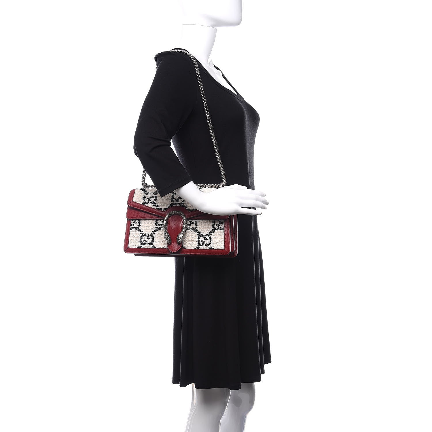 Gucci Tweed GG Monogram Small Dionysus Shoulder Bag White Black Romantic Cherry 2 of 11