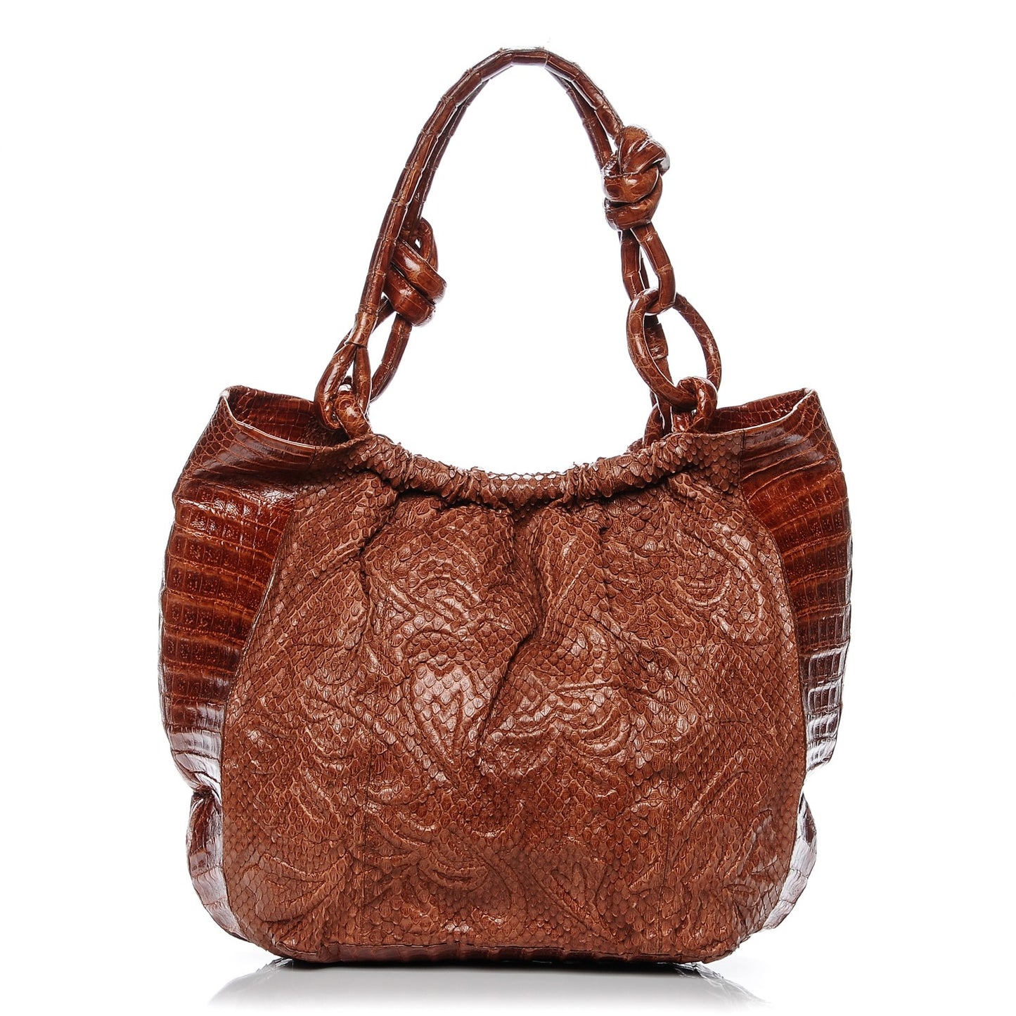 Crocodile Python Embossed Shoulder Bag Brown