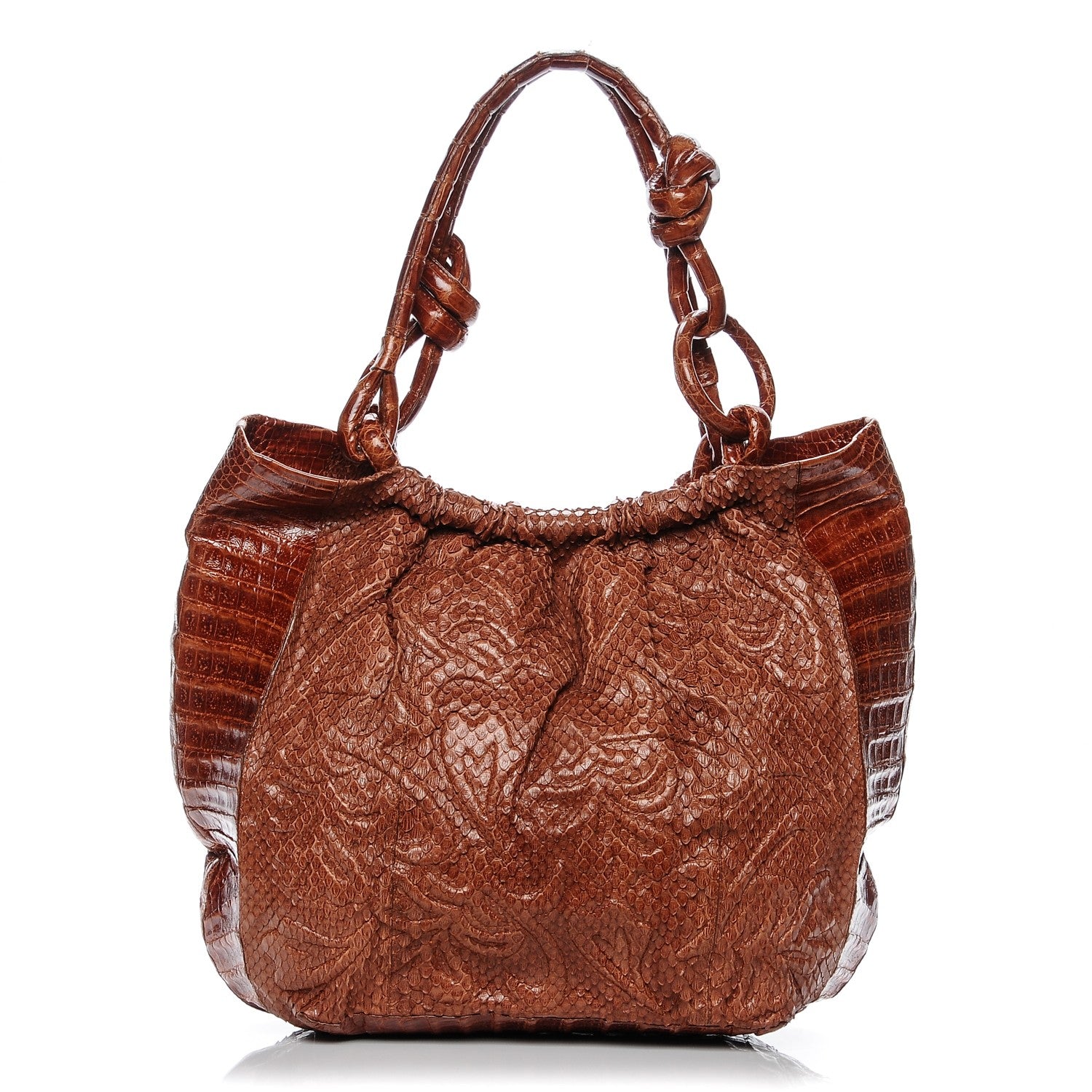 Nancy Gonzalez Crocodile Python Embossed Shoulder Bag Brown 1 of 8