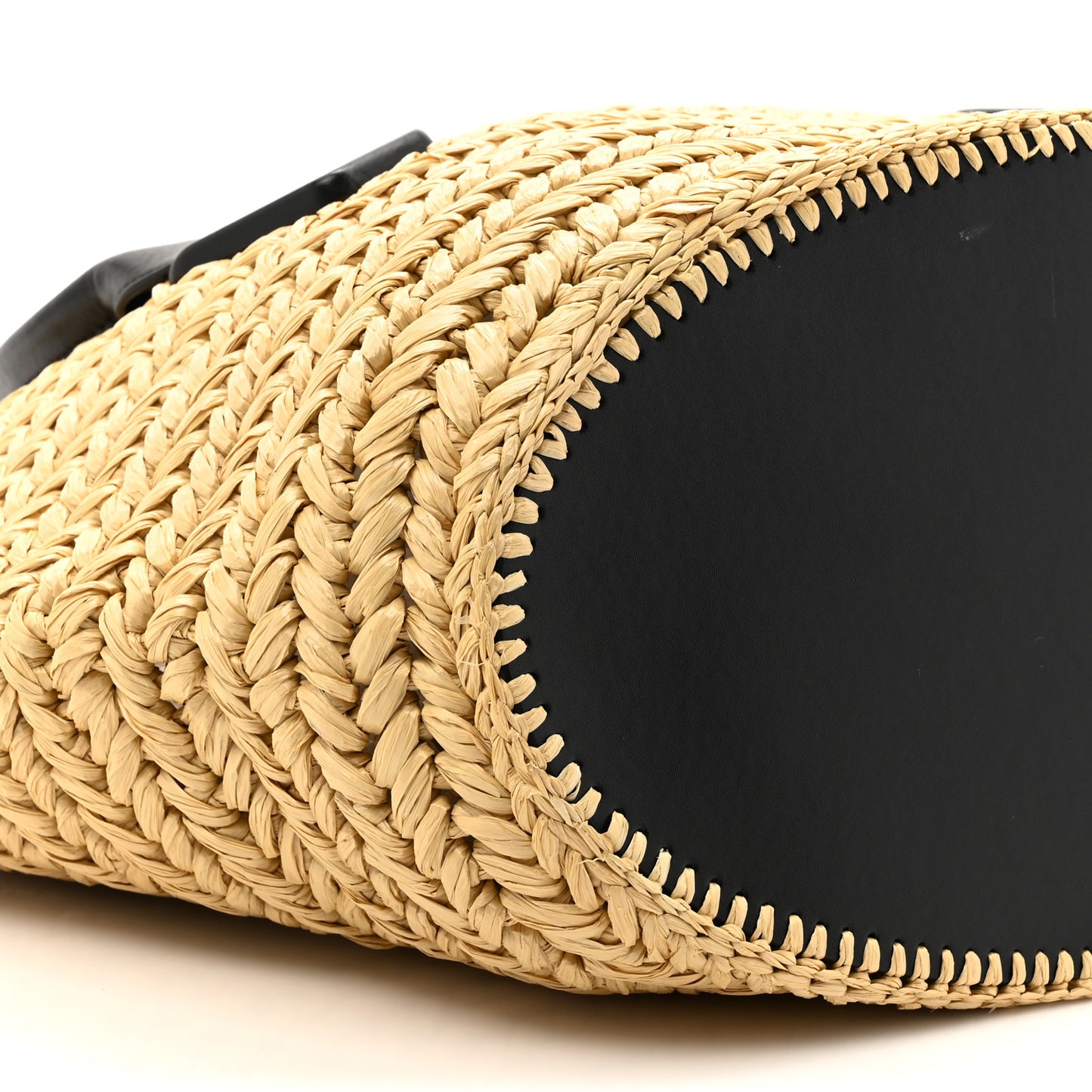 Raffia Calfskin Large Arco Basket Black