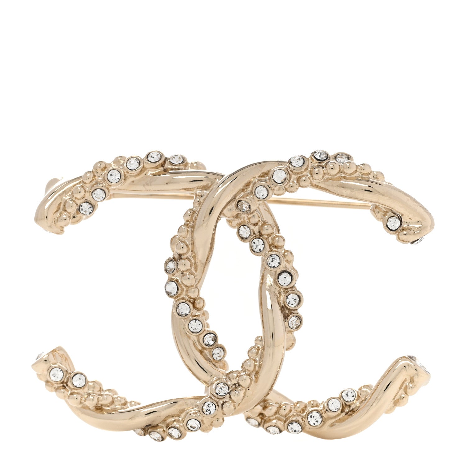 Chanel Metal Crystal Twisted CC Brooch Light Gold 1 of 4