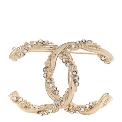 Chanel Metal Crystal Twisted CC Brooch Light Gold 1 of 4