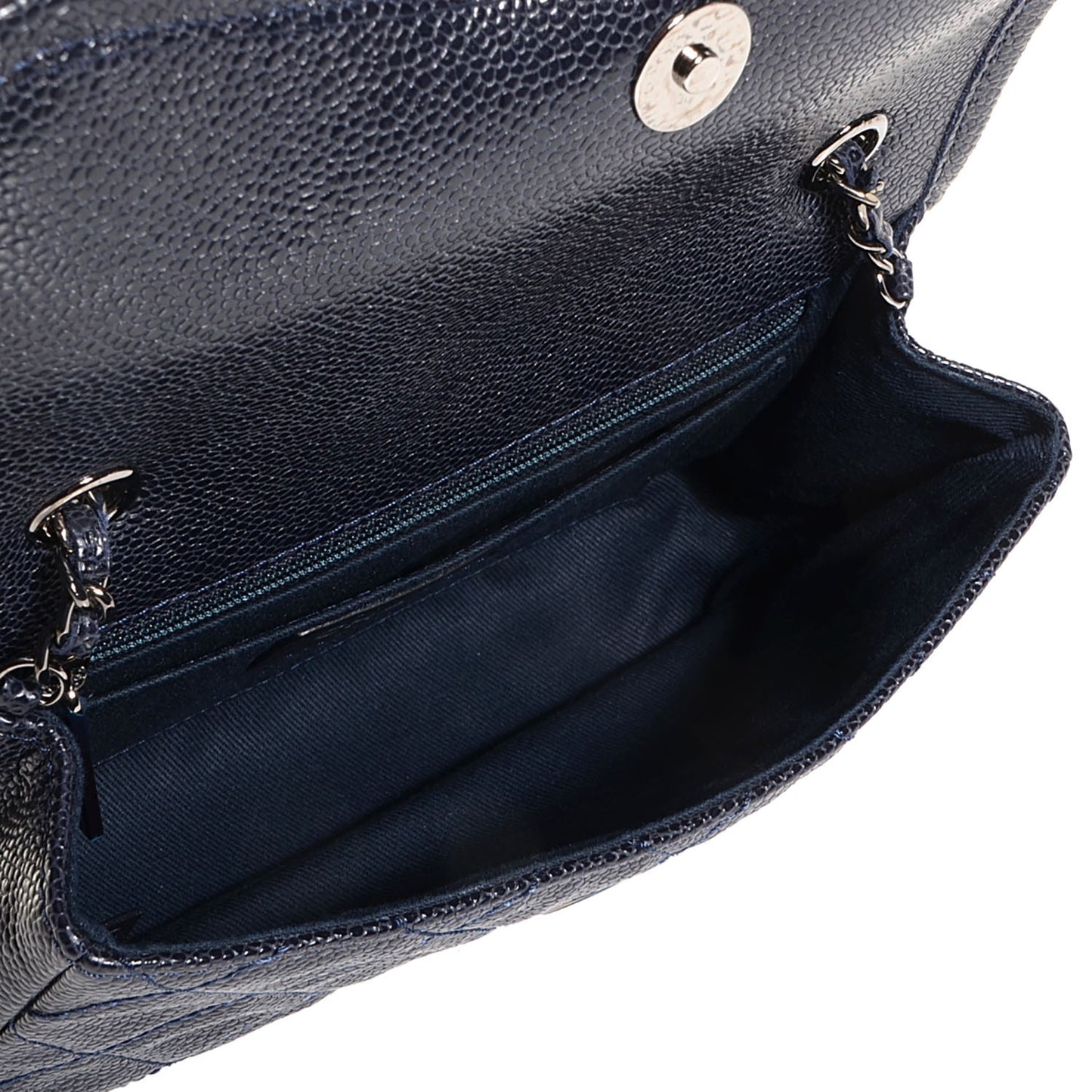 Grained Calfskin Small Natural Beauty Flap Navy Blue