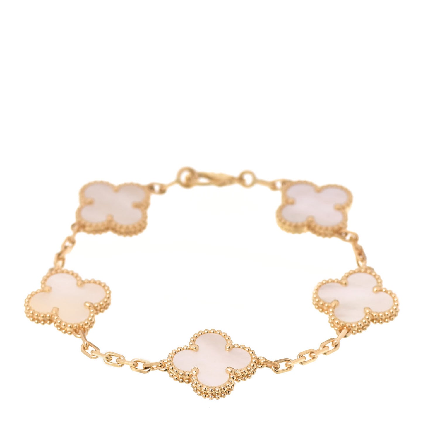 18K Yellow Gold Mother of Pearl 5 Motifs Vintage Alhambra Bracelet