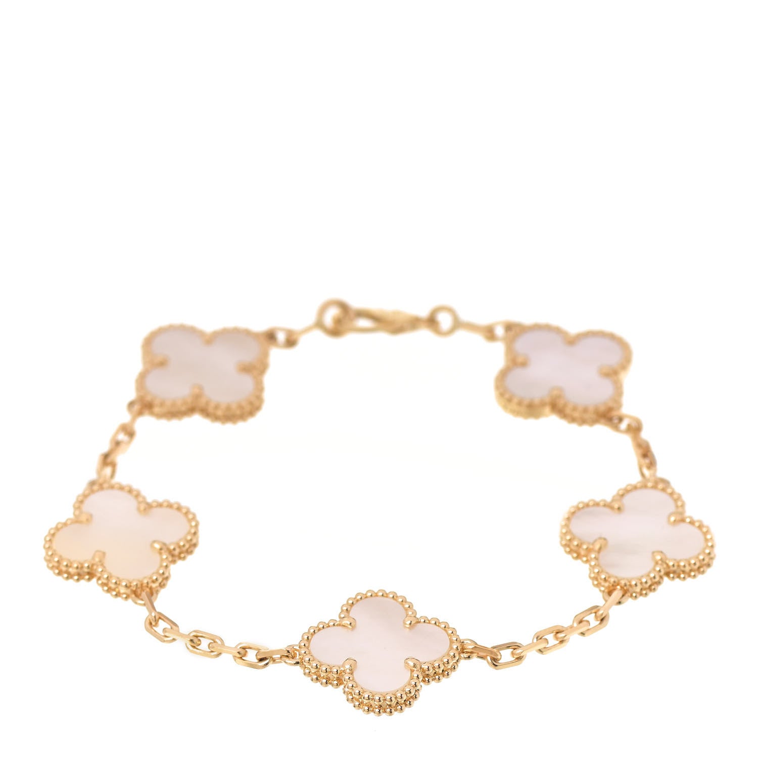 Van Cleef & Arpels 18K Yellow Gold Mother of Pearl 5 Motifs Vintage Alhambra Bracelet 1 of 6