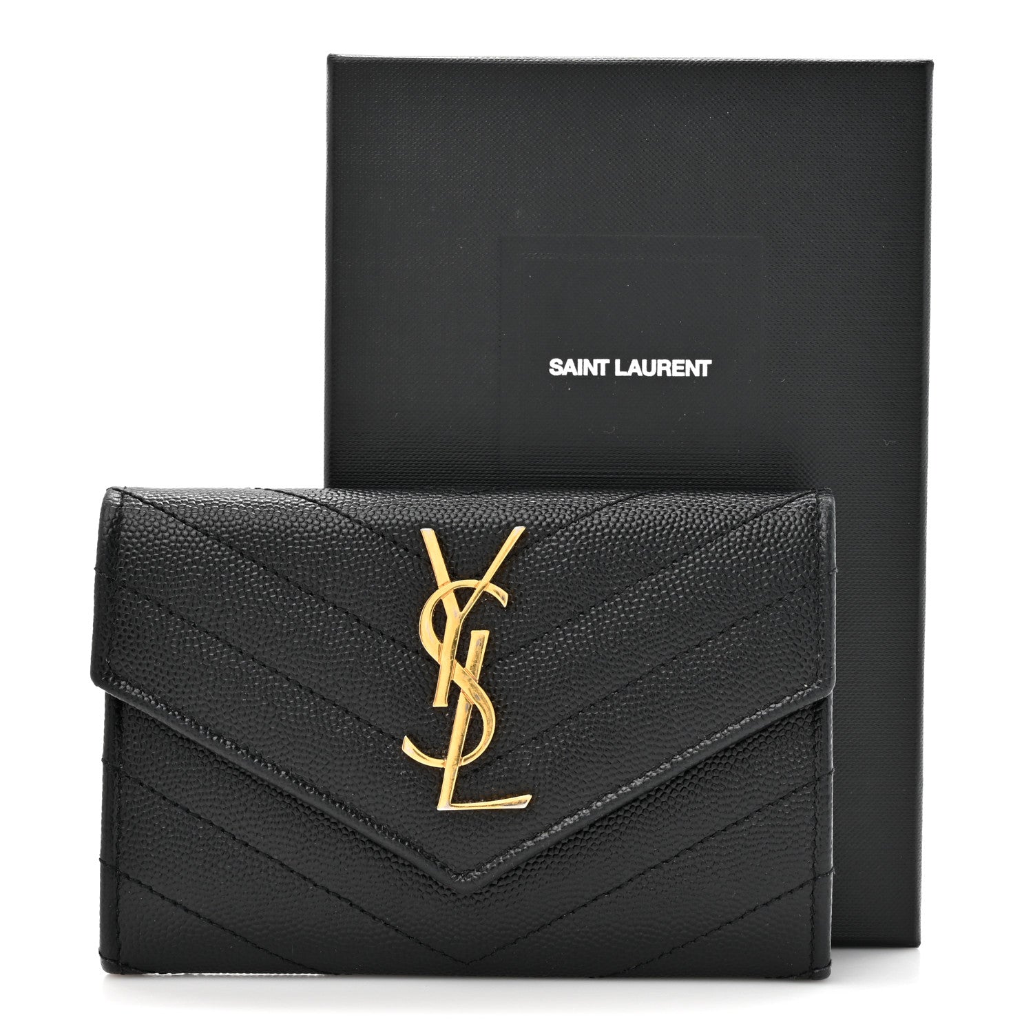 Saint Laurent Grain De Poudre Matelasse Chevron Small Monogram Envelope Wallet Black 9 of 9