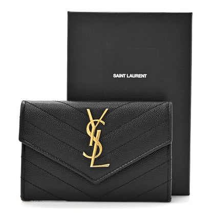 Saint Laurent Grain De Poudre Matelasse Chevron Small Monogram Envelope Wallet Black 9 of 9