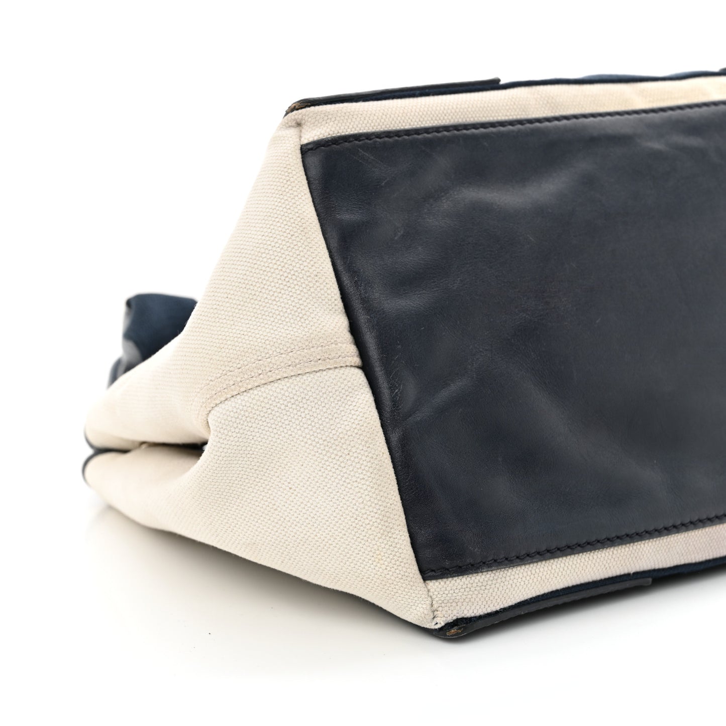 Cotton Canvas Satin Calfskin S Navy Cabas Natural Black