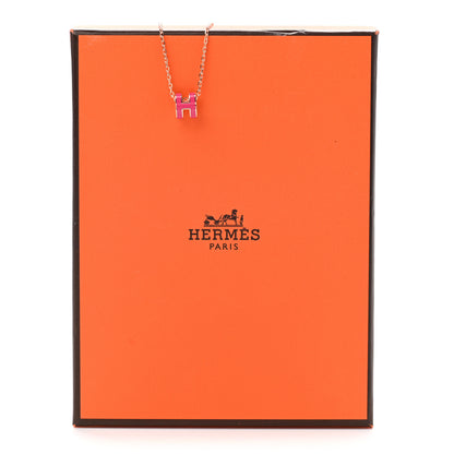 Hermes Lacquered Gold Mini Pop H Pendant Necklace Rose Extreme 8 of 8
