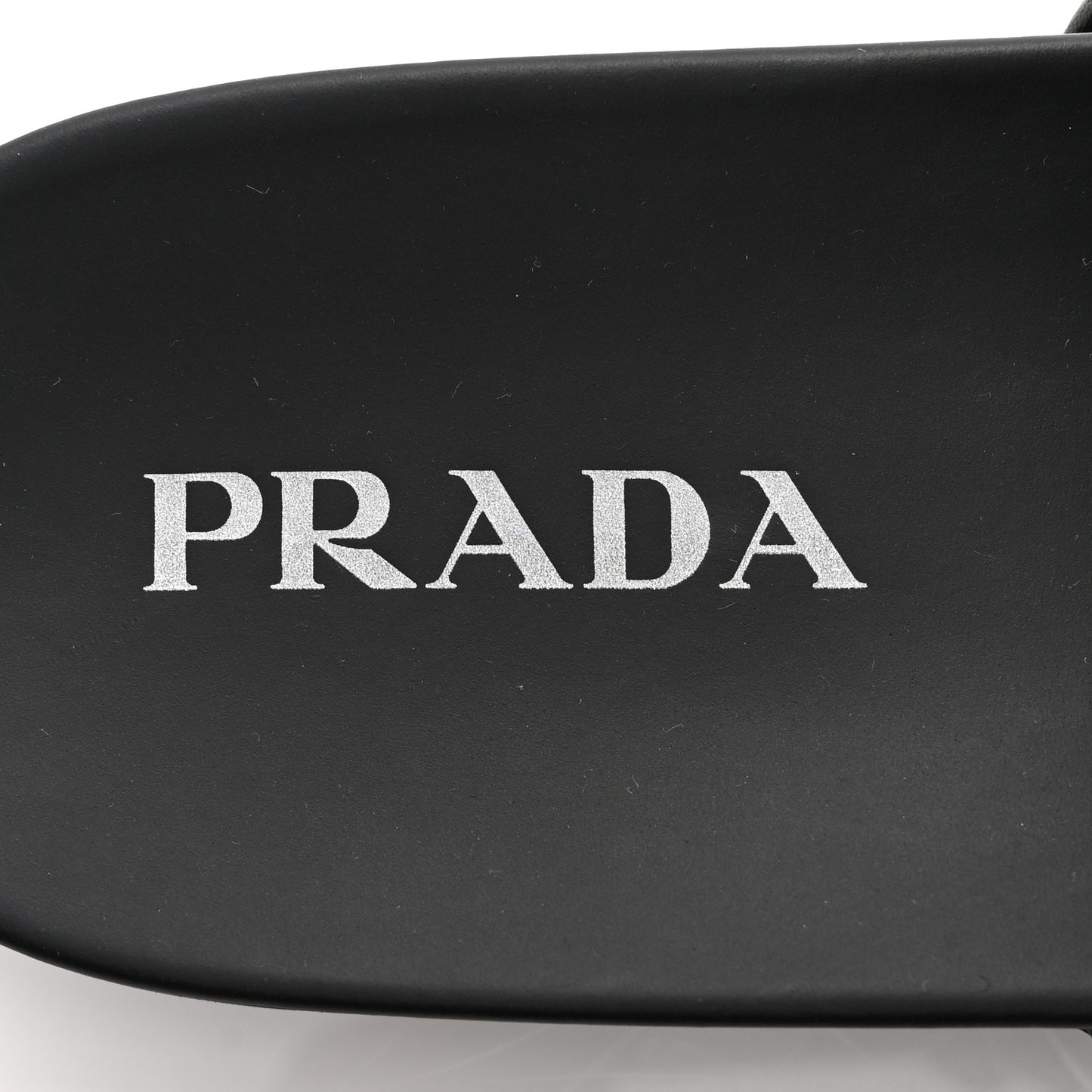 Nappa Soft Padded Metal Triangle Logo Mens Slide Sandals 10 Black
