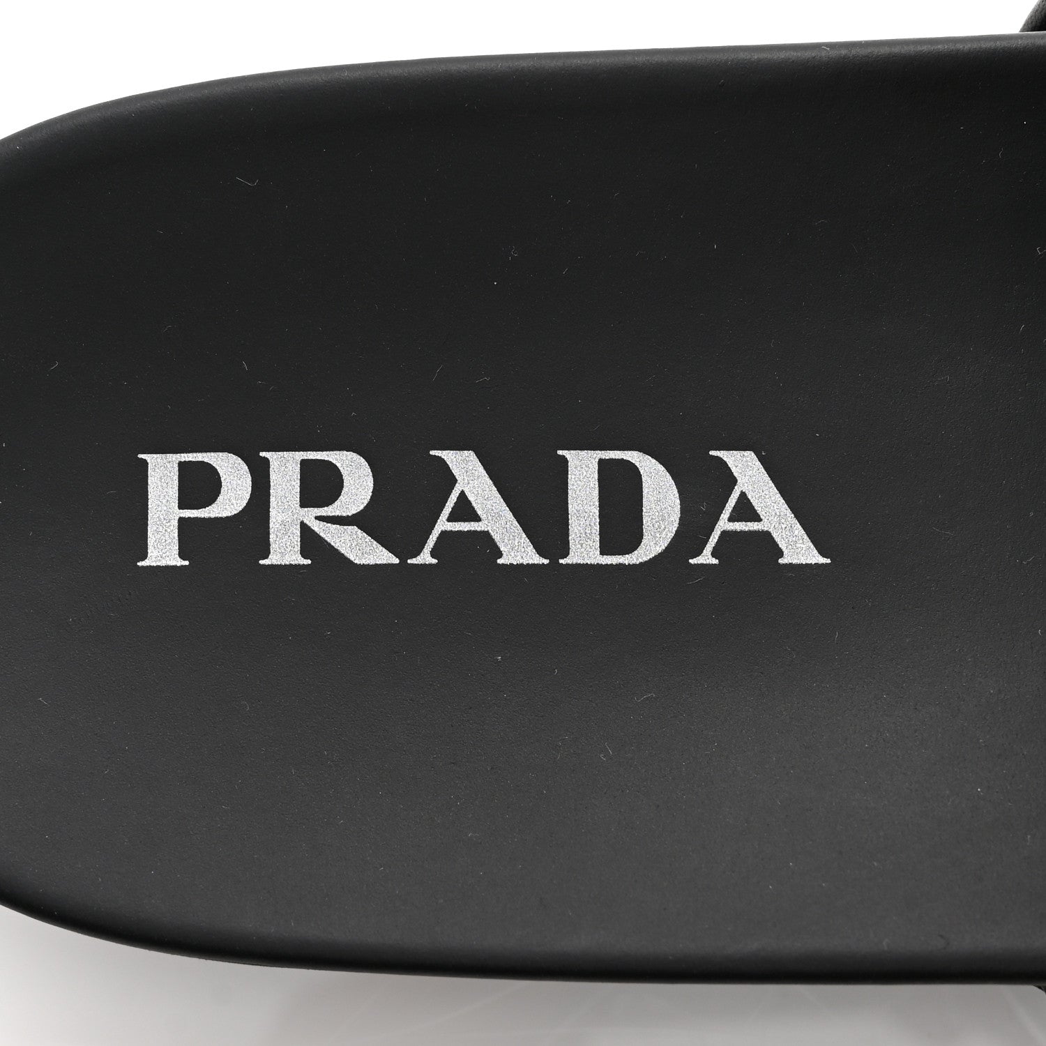 Prada Nappa Soft Padded Metal Triangle Logo Mens Slide Sandals 10 Black 7 of 9